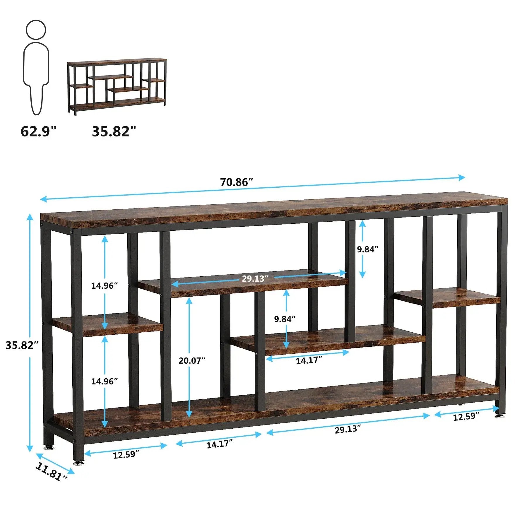 Industrial Metal Console Table, 70.9" Long with 3-Tier Storage Shelves by House Of Avana