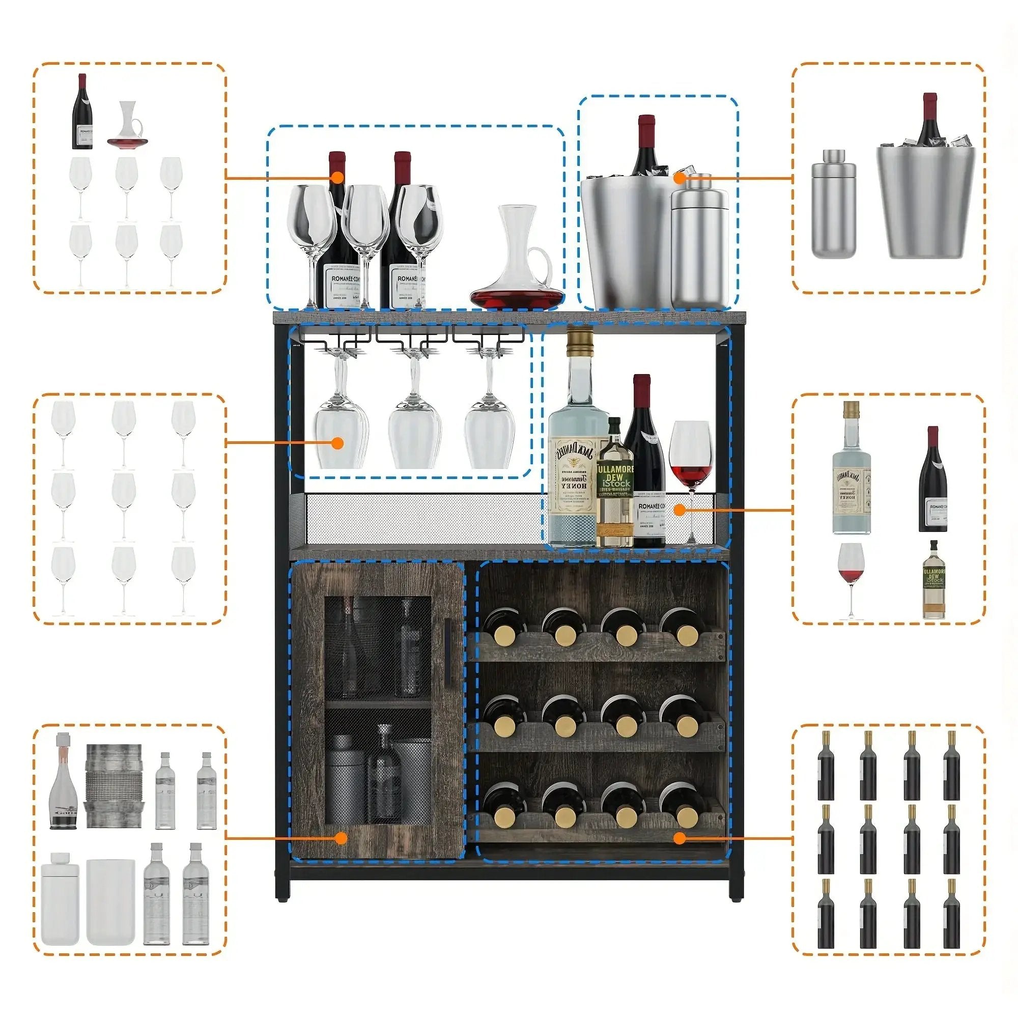 Industrial Metal Sideboard Buffet Cabinet with Wine Rack by House Of Avana