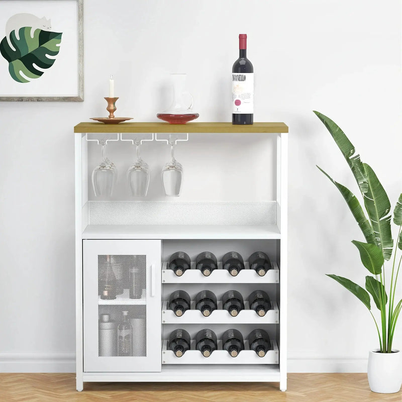 Industrial Metal Sideboard Buffet Cabinet with Wine Rack by House Of Avana