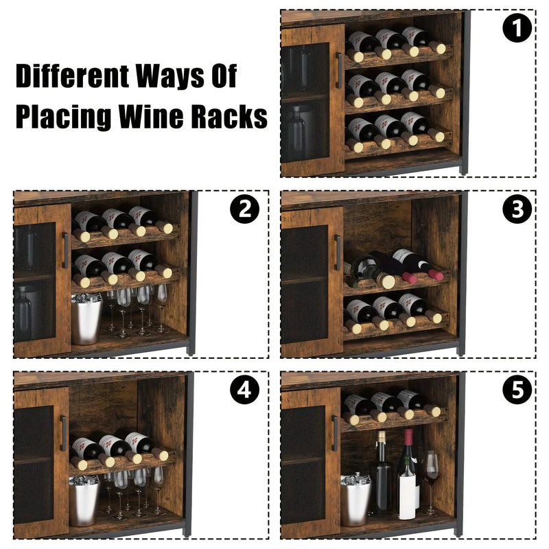 Industrial Metal Sideboard Buffet Cabinet with Wine Rack by House Of Avana