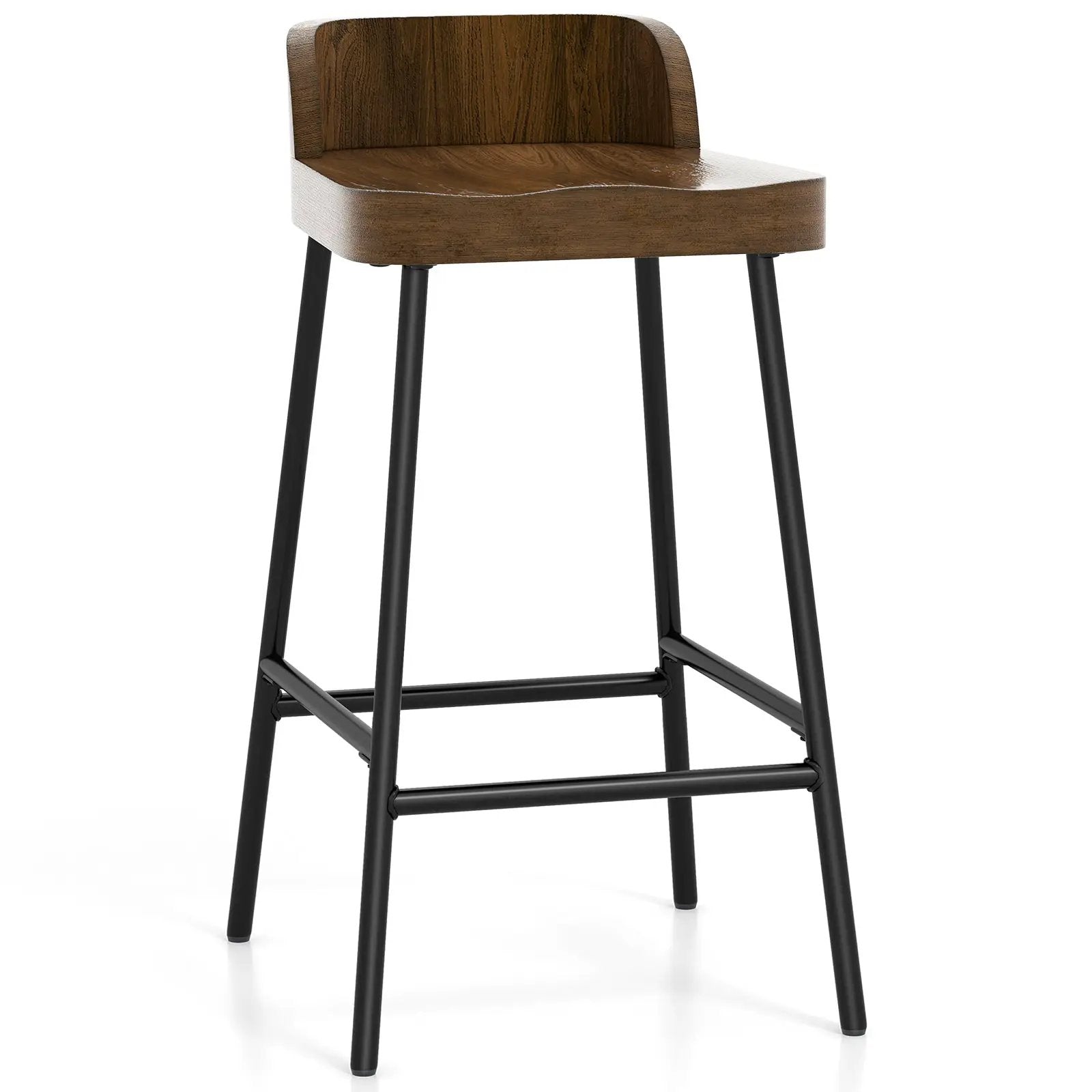 Industrial 24.5 Inches Bar Stool with Backrest and Saddle Seat-Rustic Brown by DirectDeals