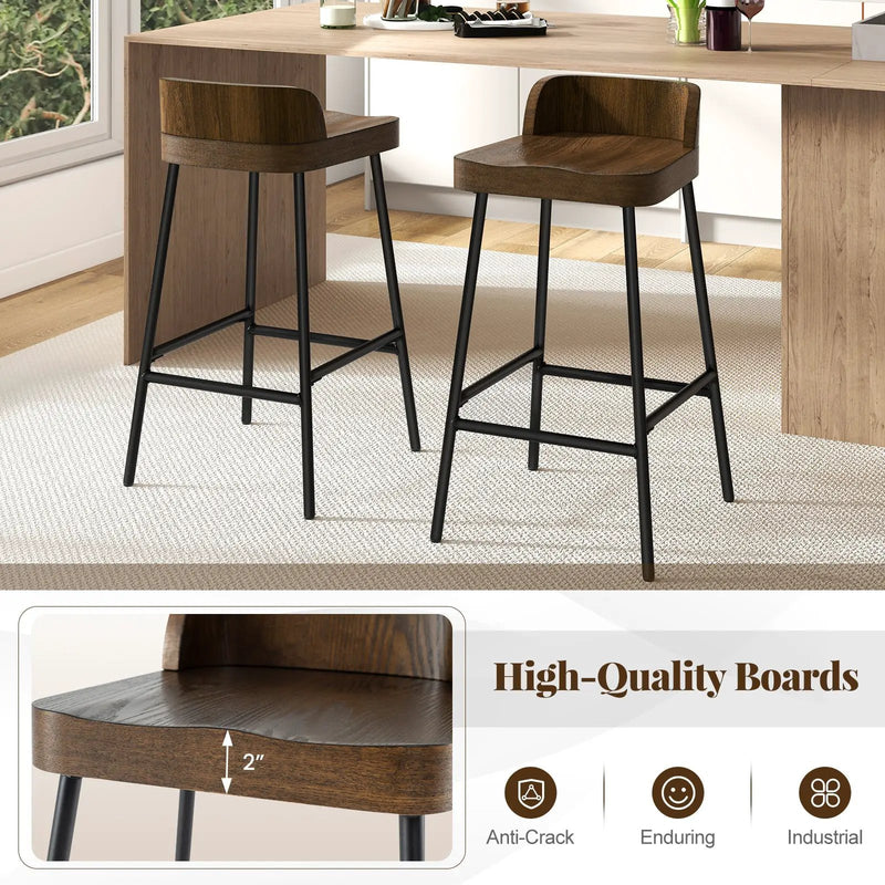 Industrial 24.5 Inches Bar Stool with Backrest and Saddle Seat-Rustic Brown by DirectDeals