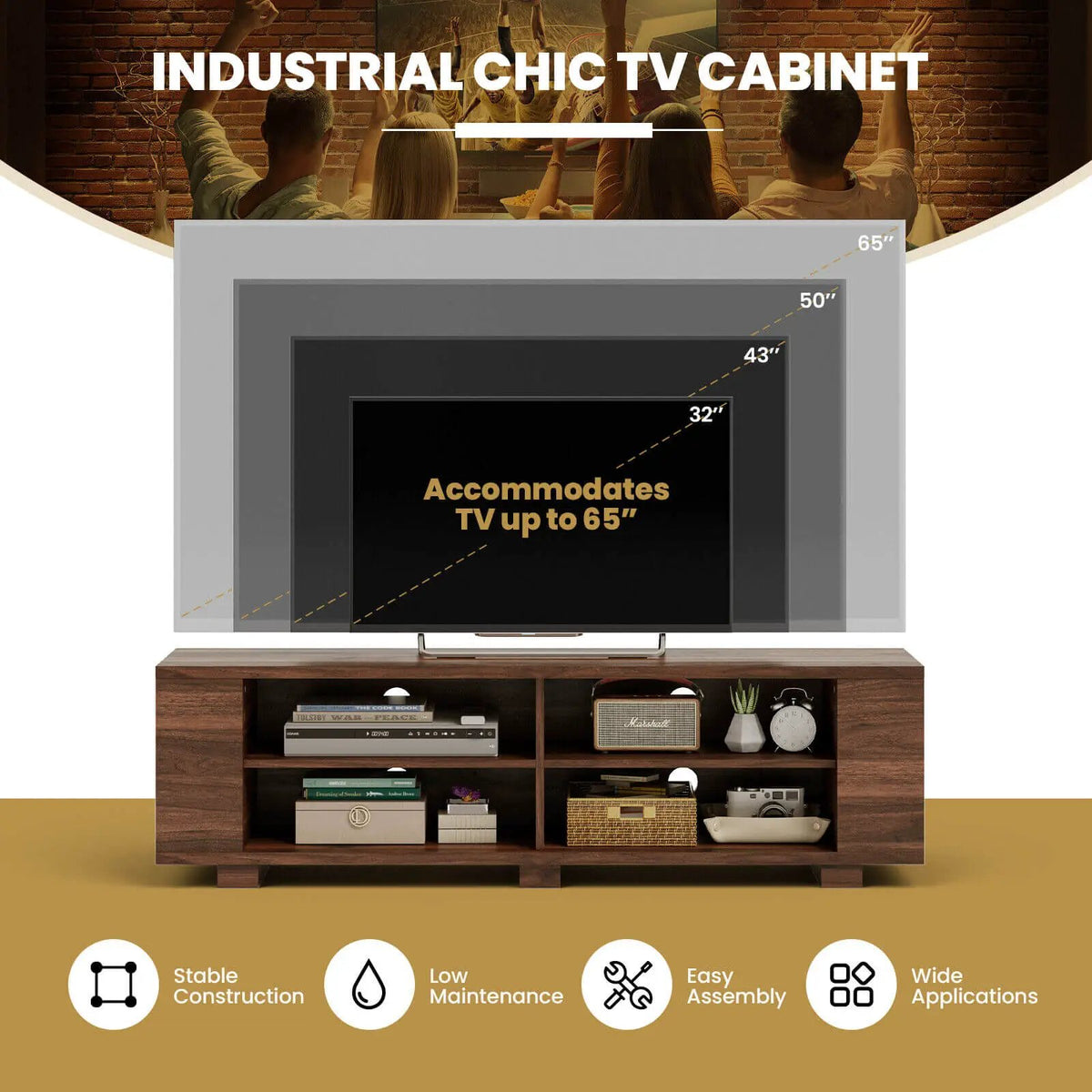 59 Inch Console Storage Entertainment Media Wood TV Stand-Walnut by DirectDeals