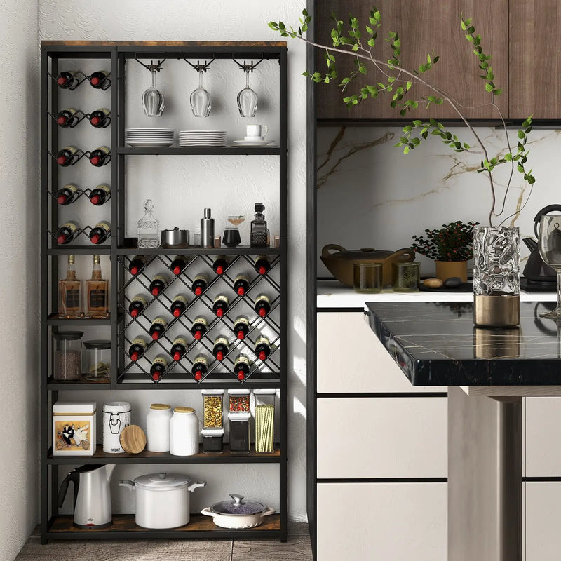 Industrial Floor Wine Rack with 3 Rows of Stemware Racks by DirectDeals