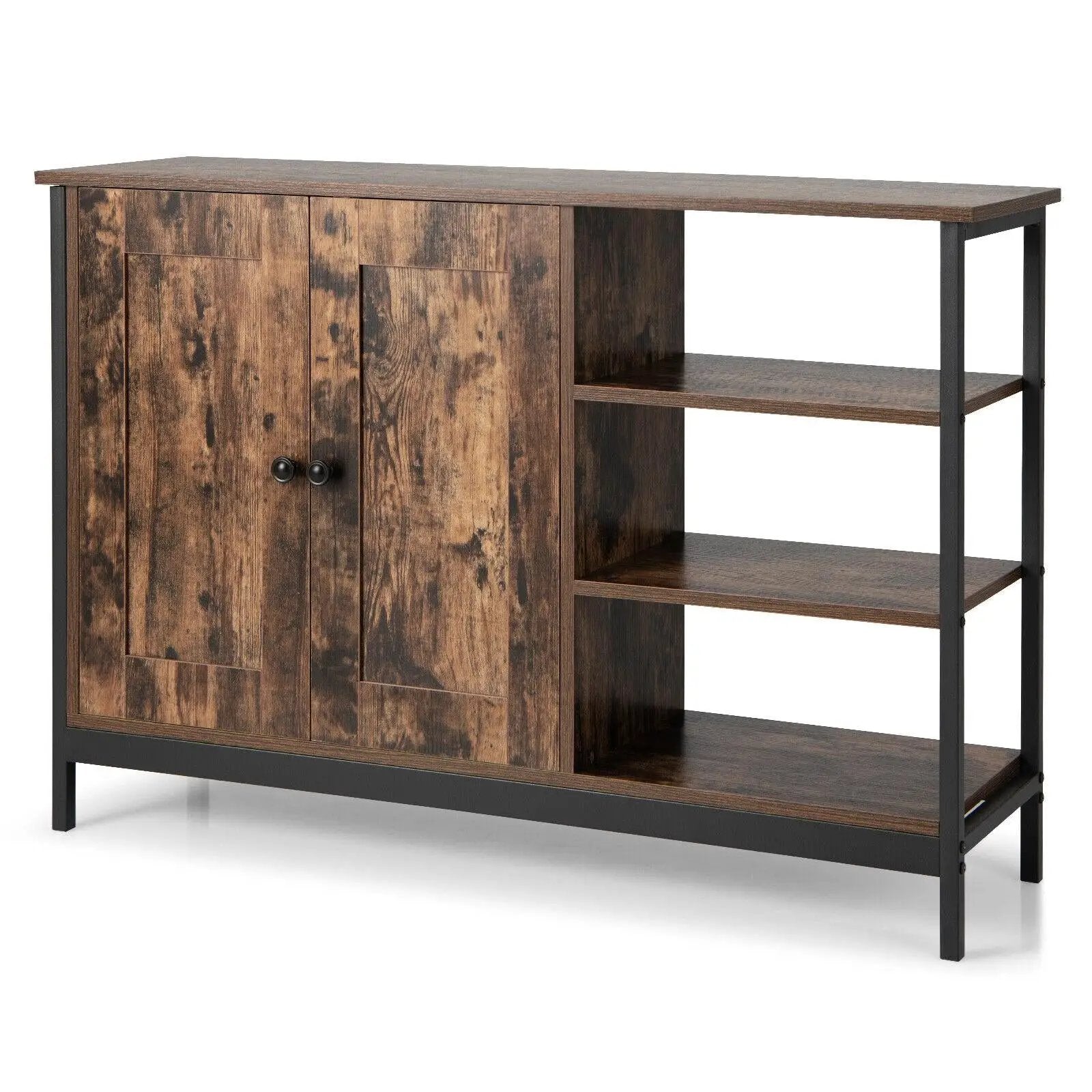 Industrial Kitchen Storage Cabinet with Open Shelves-Rustic Brown by DirectDeals