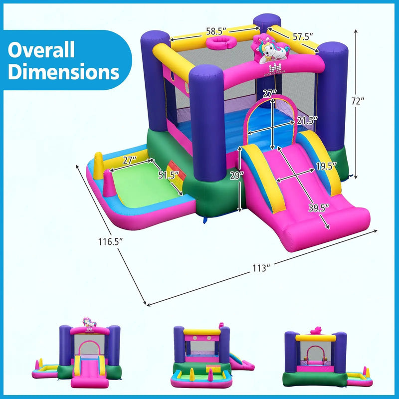 Inflatable Bounce House with Slide Splash Pool and Ring Tossing Games without Blower by DirectDeals