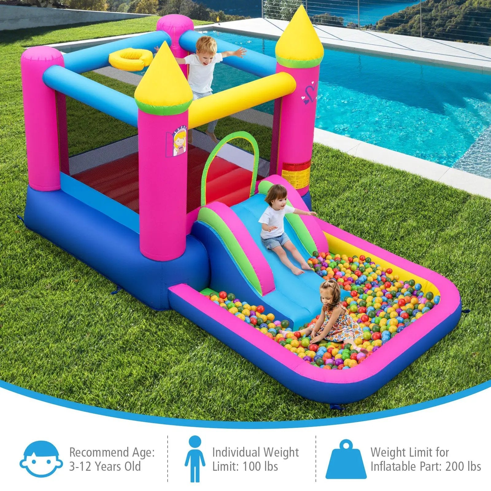 Inflatable Bounce House Cute Princess Bouncy Castle with 520W Blower by DirectDeals