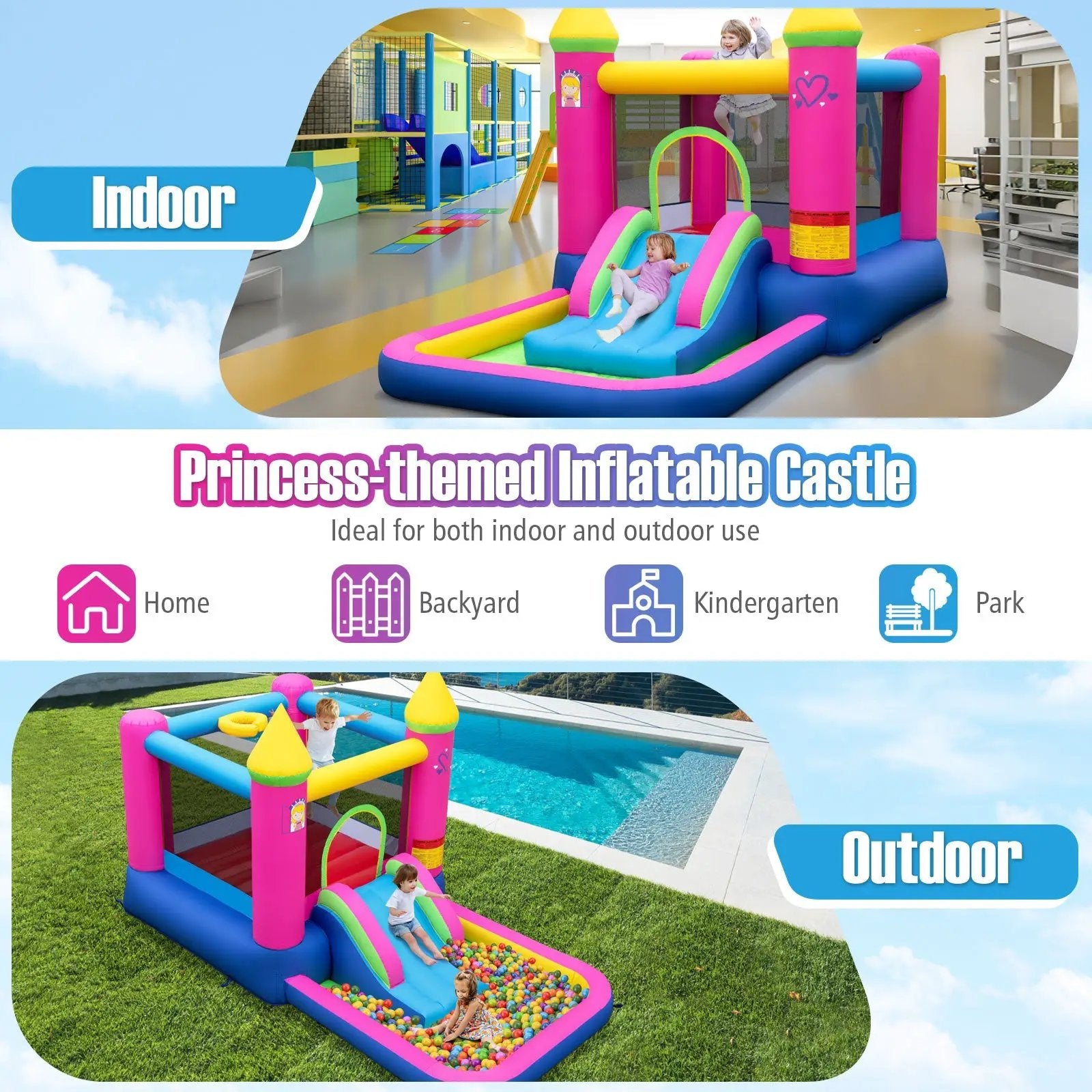 Inflatable Bounce House 4-in-1 Kids Princess-themed Bouncer Blow-up Bouncy Castle by DirectDeals