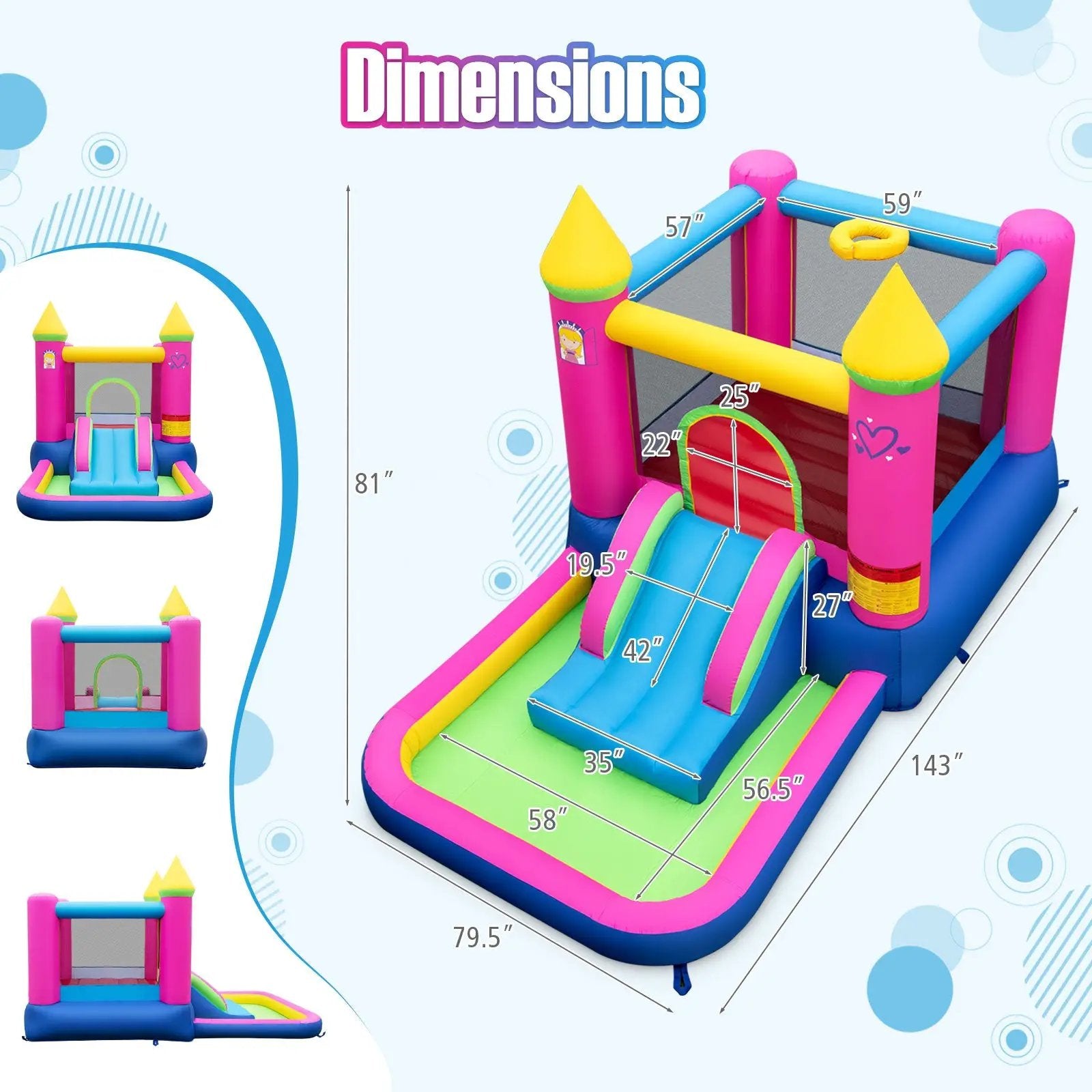 Inflatable Bounce House Cute Princess Bouncy Castle with 520W Blower by DirectDeals