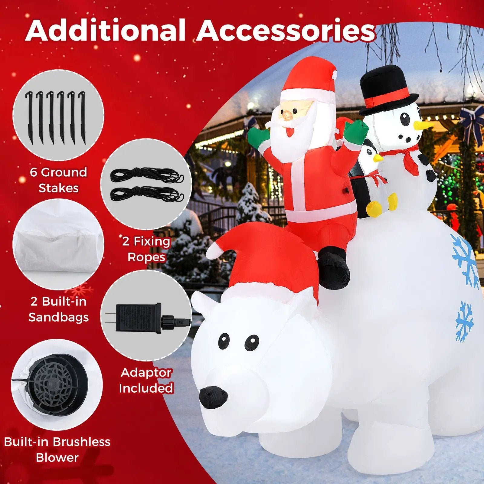 6 Ft Christmas Inflatable with Lights Animated Santa Penguin and Snowman by DirectDeals