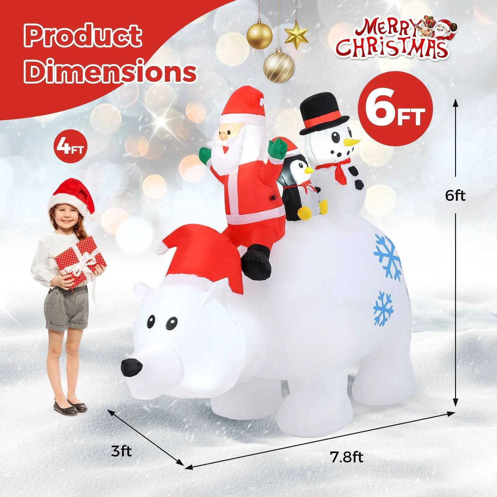 6 Ft Christmas Inflatable with Lights Animated Santa Penguin and Snowman by DirectDeals