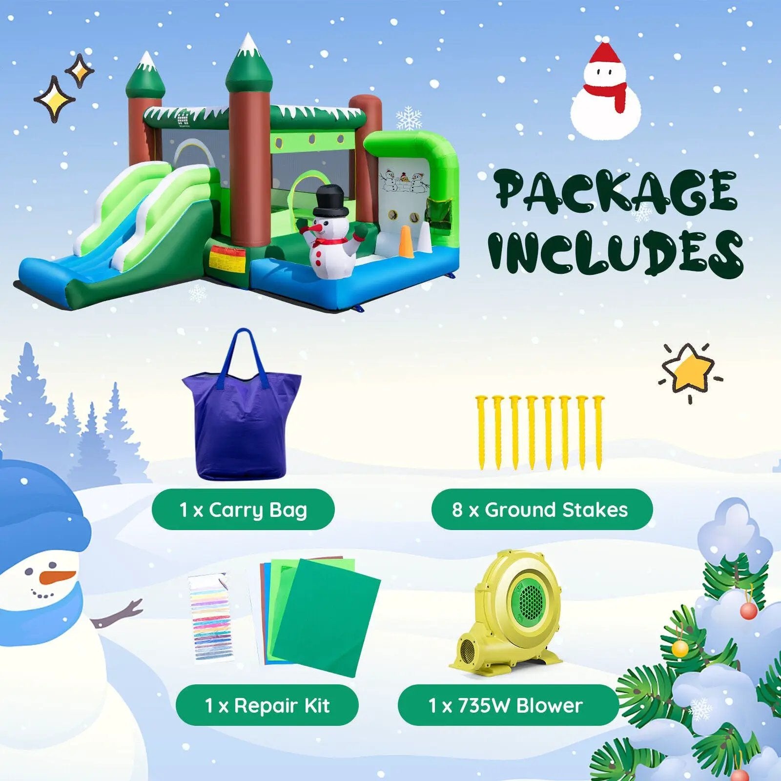 Inflatable Christmas Bouncy House with 735w Blower by DirectDeals