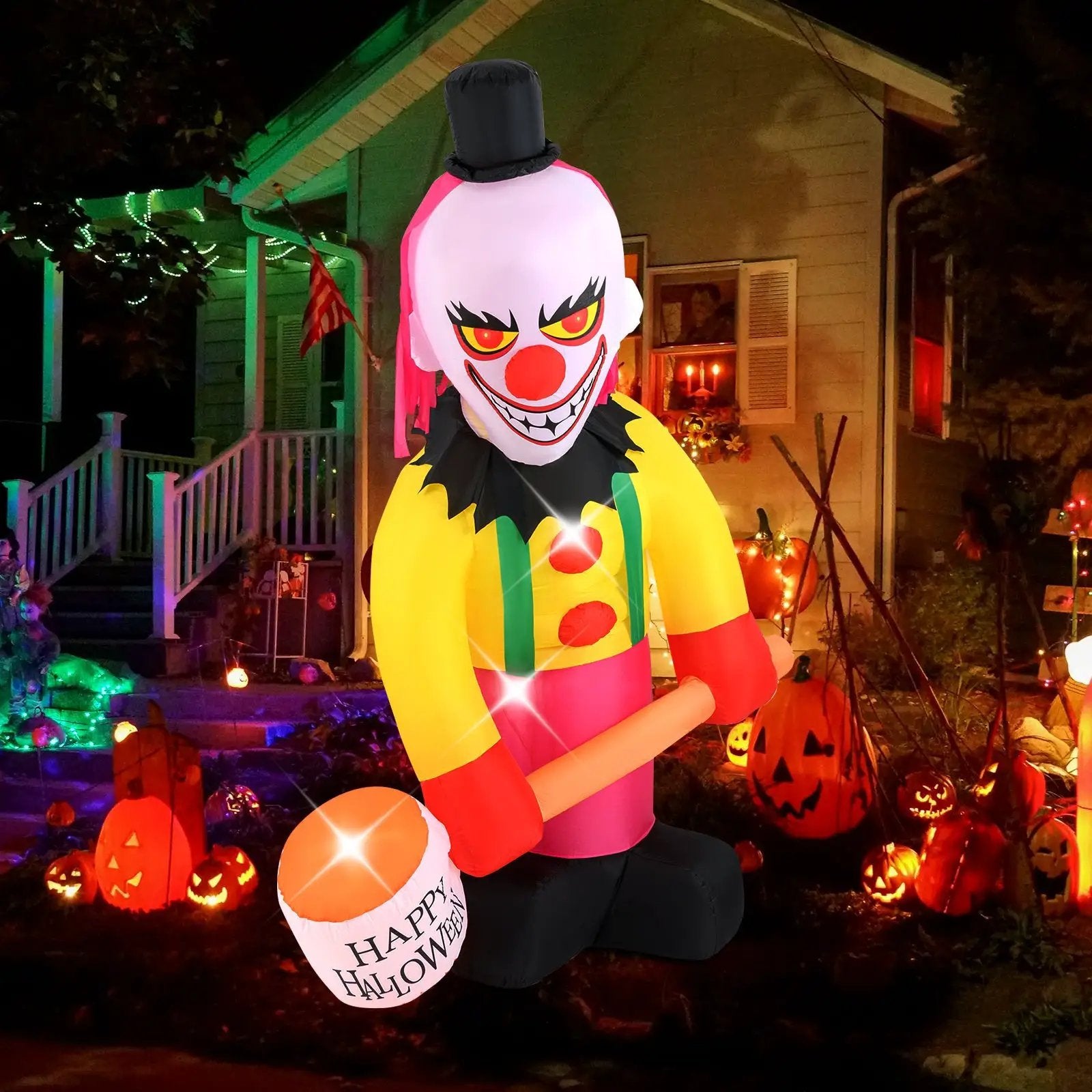 5.9 x 7.9 FT Inflatable Halloween Head Turning Clown with Hammer and Flashing Eyes by DirectDeals