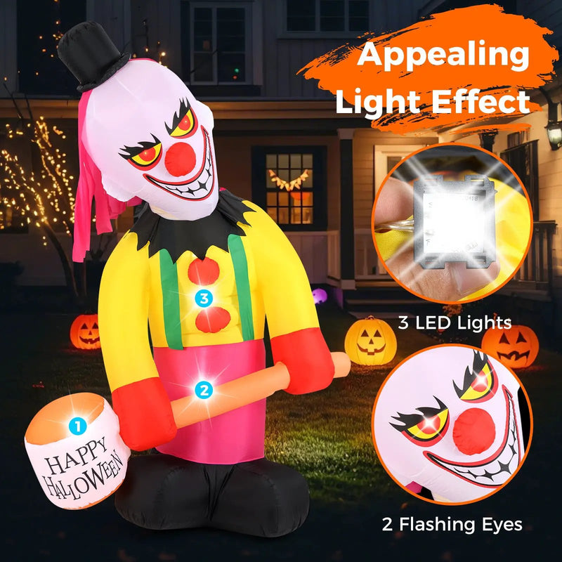 5.9 x 7.9 FT Inflatable Halloween Head Turning Clown with Hammer and Flashing Eyes by DirectDeals