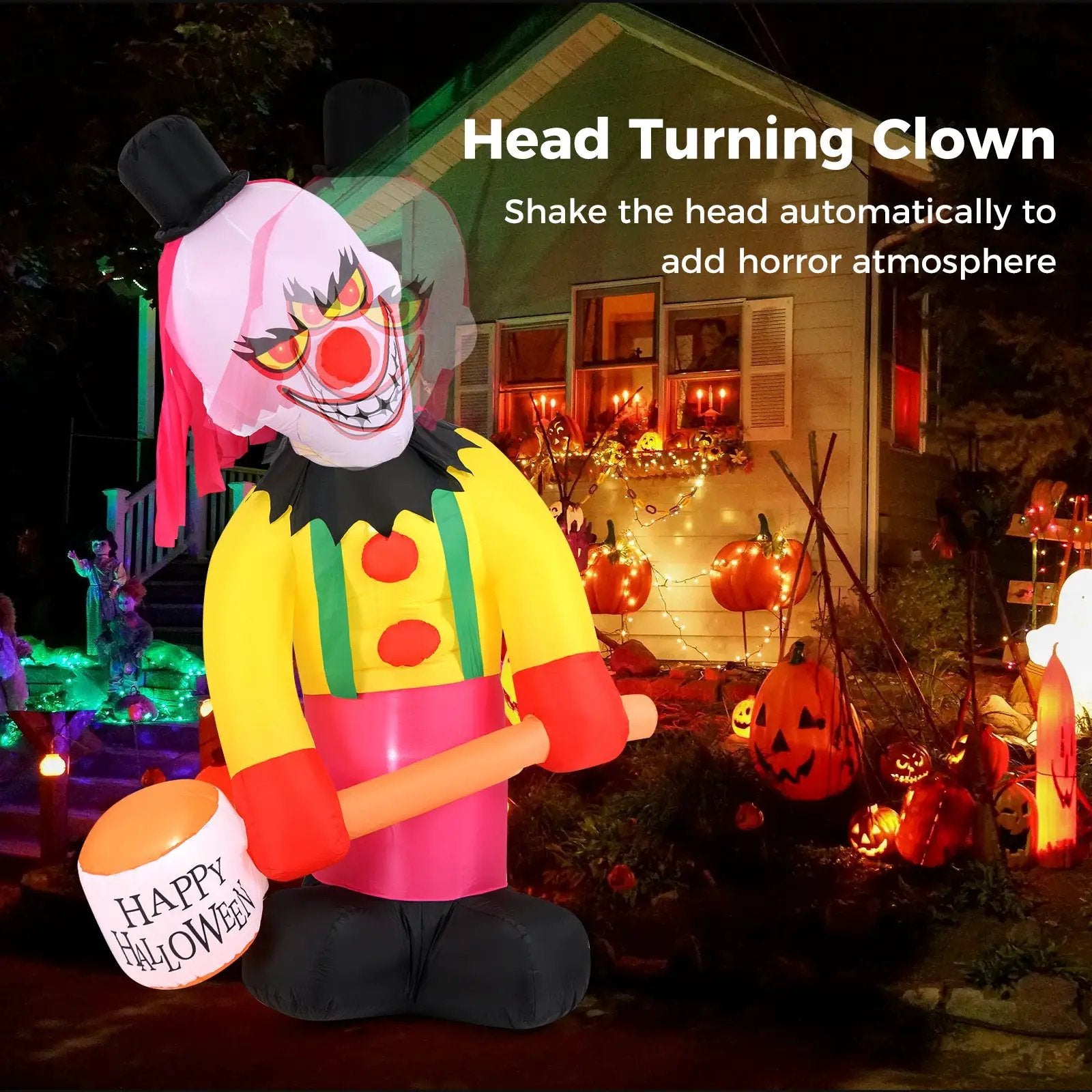 5.9 x 7.9 FT Inflatable Halloween Head Turning Clown with Hammer and Flashing Eyes by DirectDeals