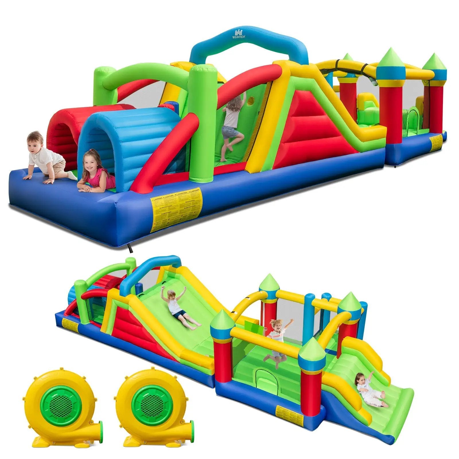 Inflatable Obstacle Course Bounce House with Dual Slides with 2 680W Blower by DirectDeals
