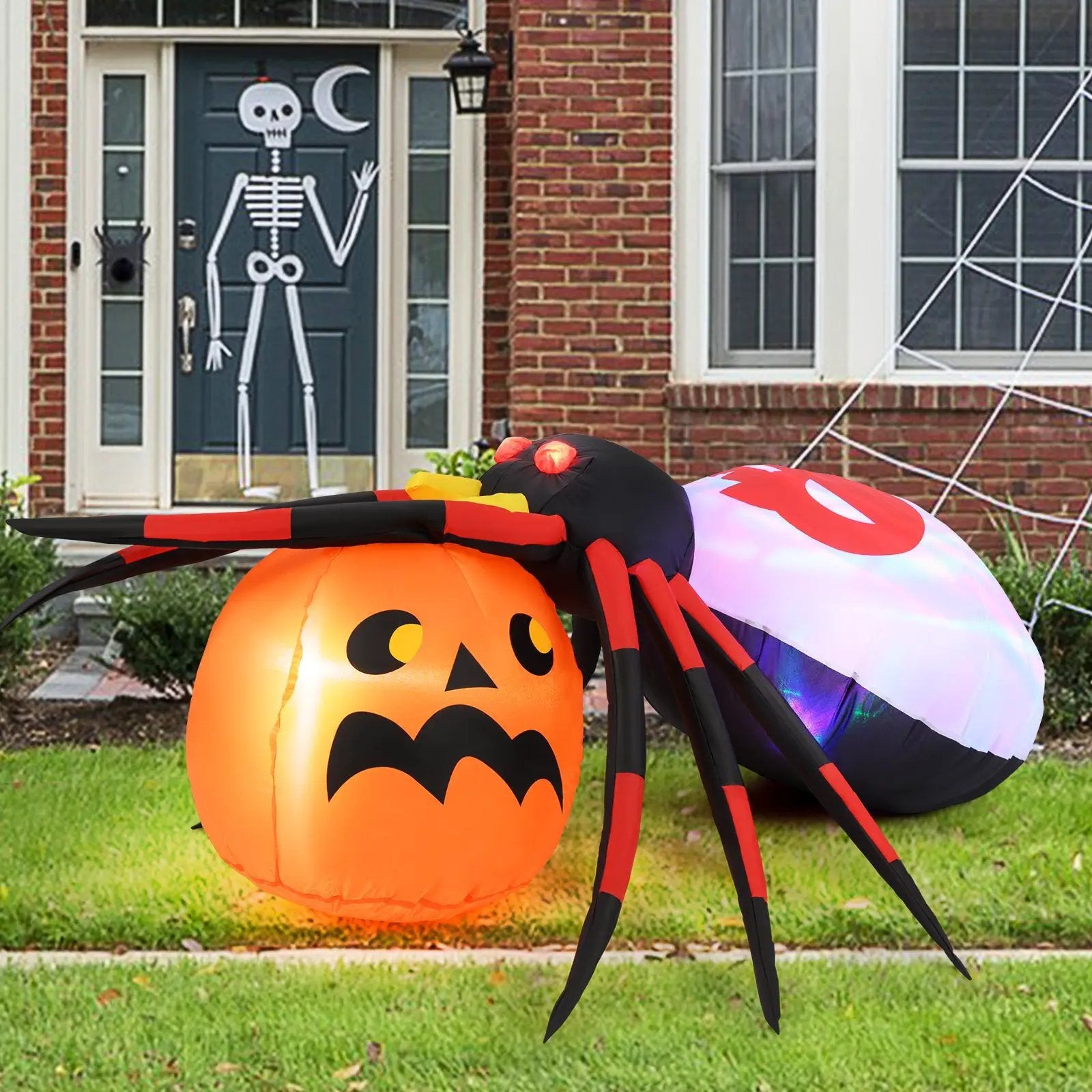 4.9 x 4.6 Feet Inflatable Spider with Pumpkin and Rotating Light by DirectDeals
