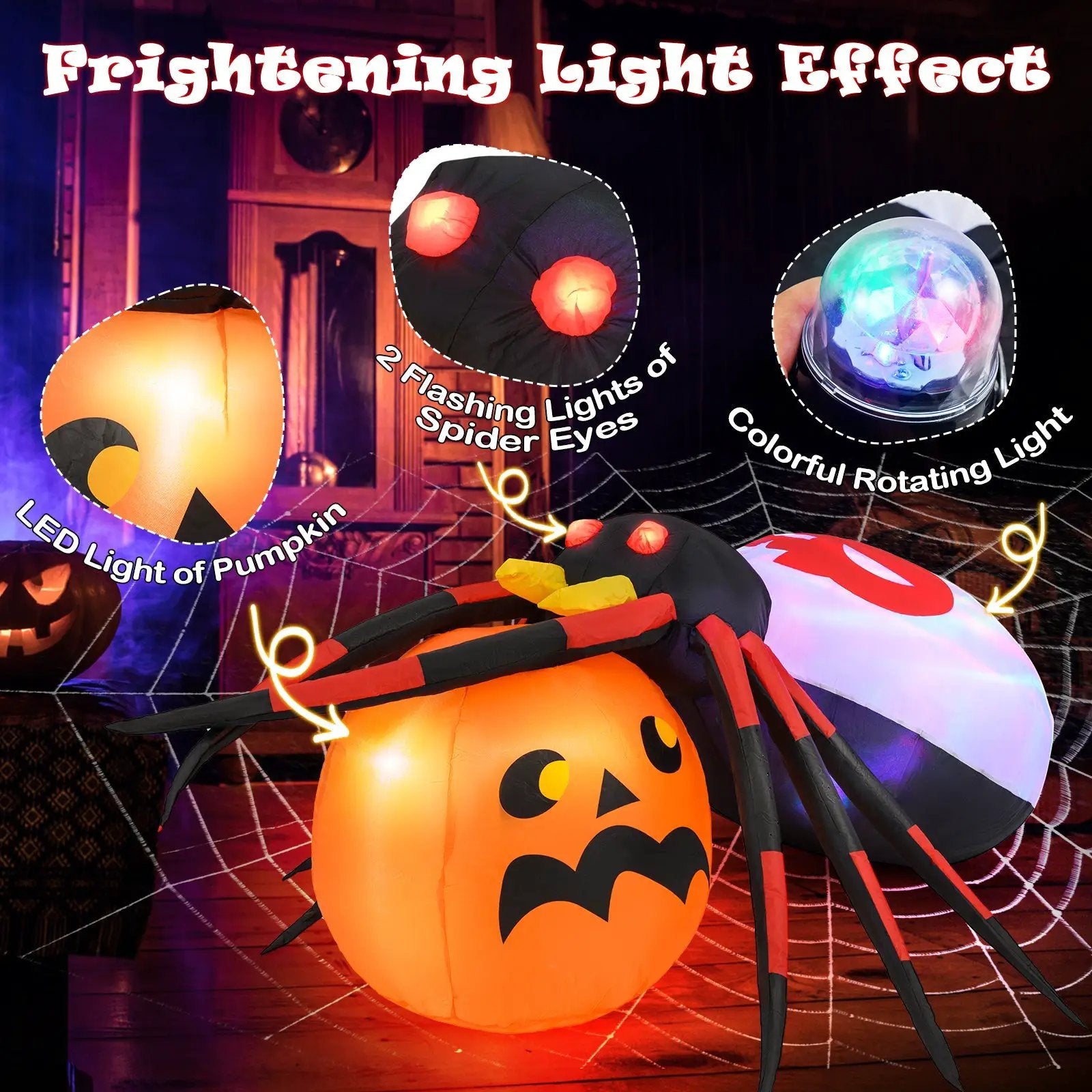 4.9 x 4.6 Feet Inflatable Spider with Pumpkin and Rotating Light by DirectDeals