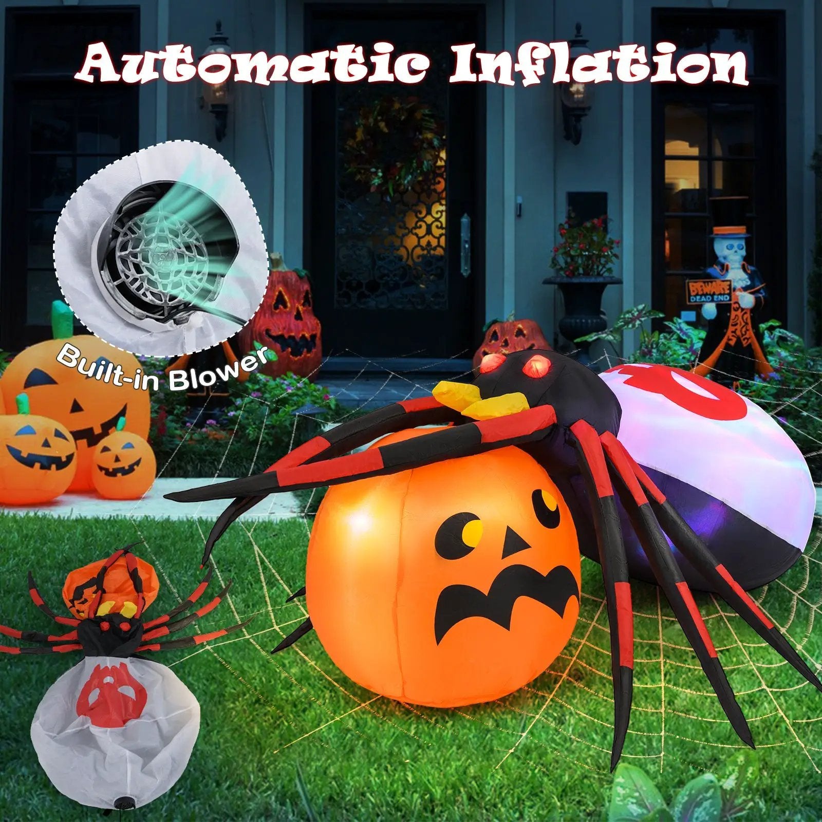 4.9 x 4.6 Feet Inflatable Spider with Pumpkin and Rotating Light by DirectDeals
