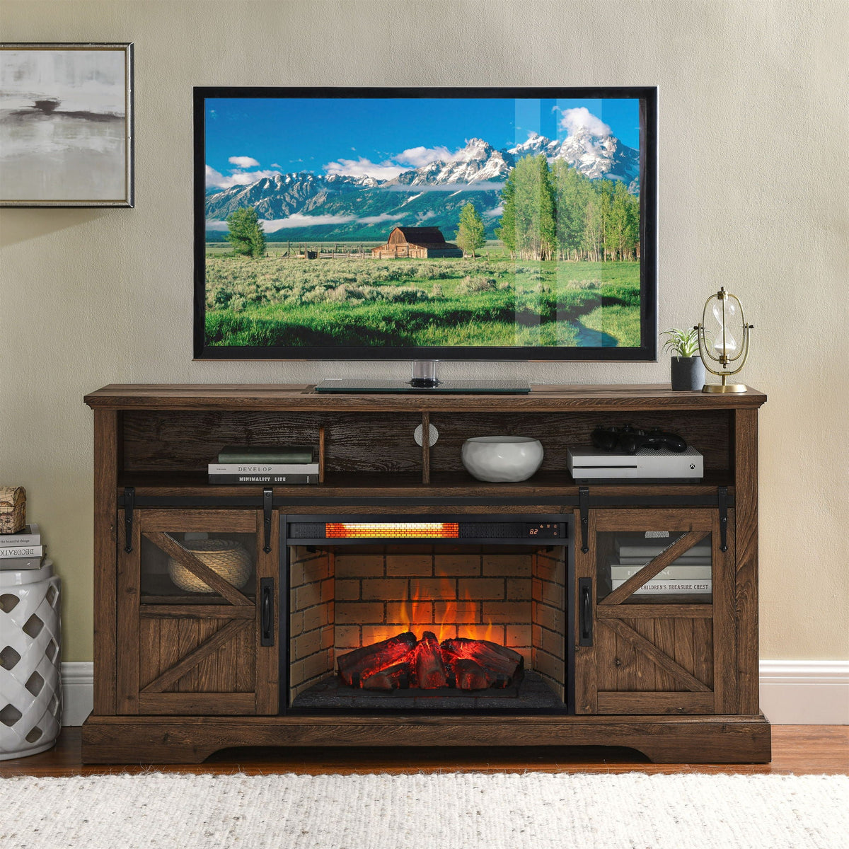 Infrared Quartz Heater Fireplace Insert -Woodlog Version With Brick, photo 4 of 8