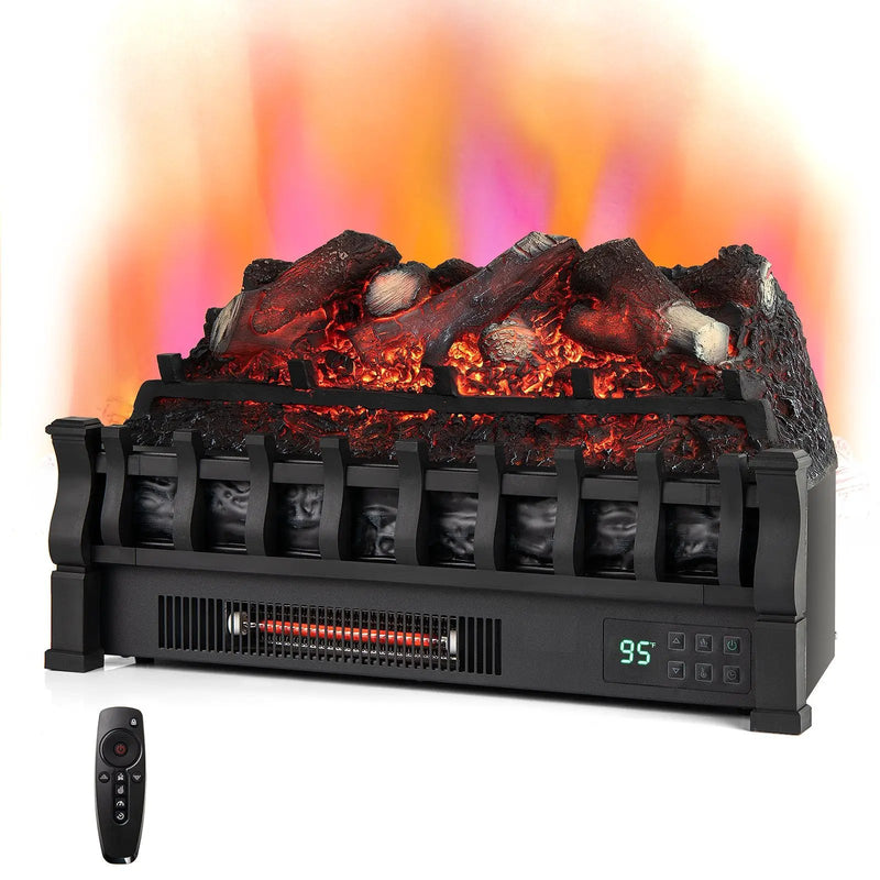 Infrared Quartz Electric Fireplace with Adjustable 3D Flame Colors and Overheat Protection-Black by DirectDeals