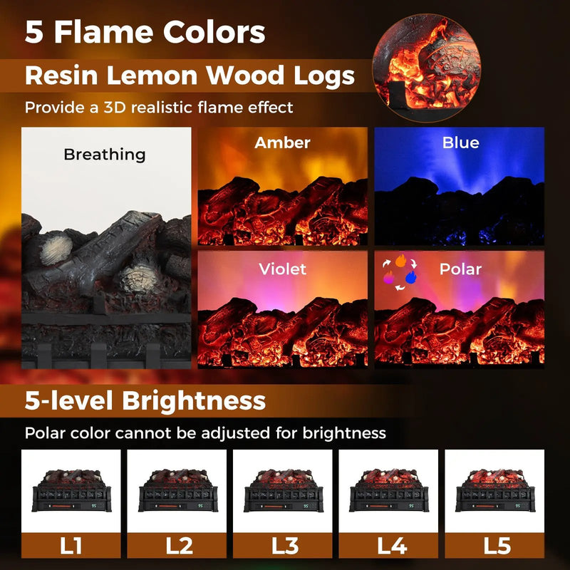 Infrared Quartz Electric Fireplace with Adjustable 3D Flame Colors and Overheat Protection-Black by DirectDeals