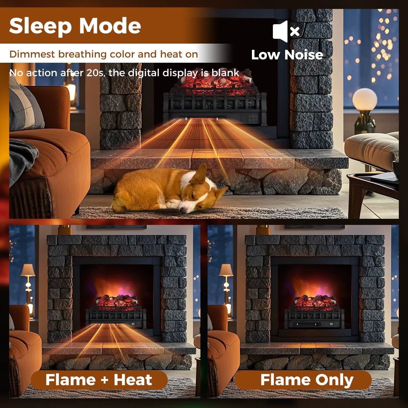 Infrared Quartz Electric Fireplace with Adjustable 3D Flame Colors and Overheat Protection-Black by DirectDeals