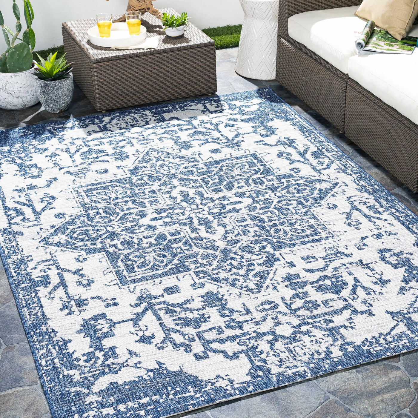 Dark Blue Kilmacolm Indoor & Outdoor Area Rug - Clearance by Boutique Rugs