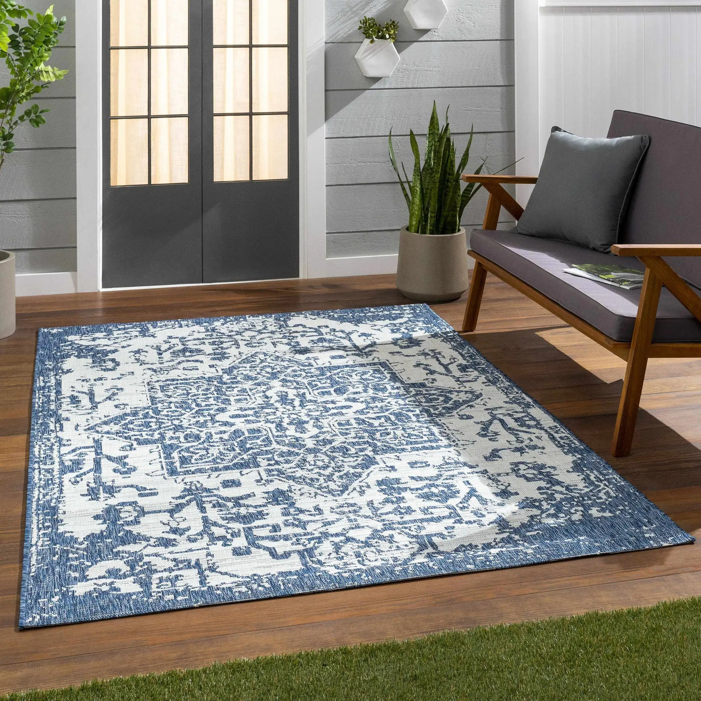 Dark Blue Kilmacolm Indoor & Outdoor Area Rug - Clearance by Boutique Rugs