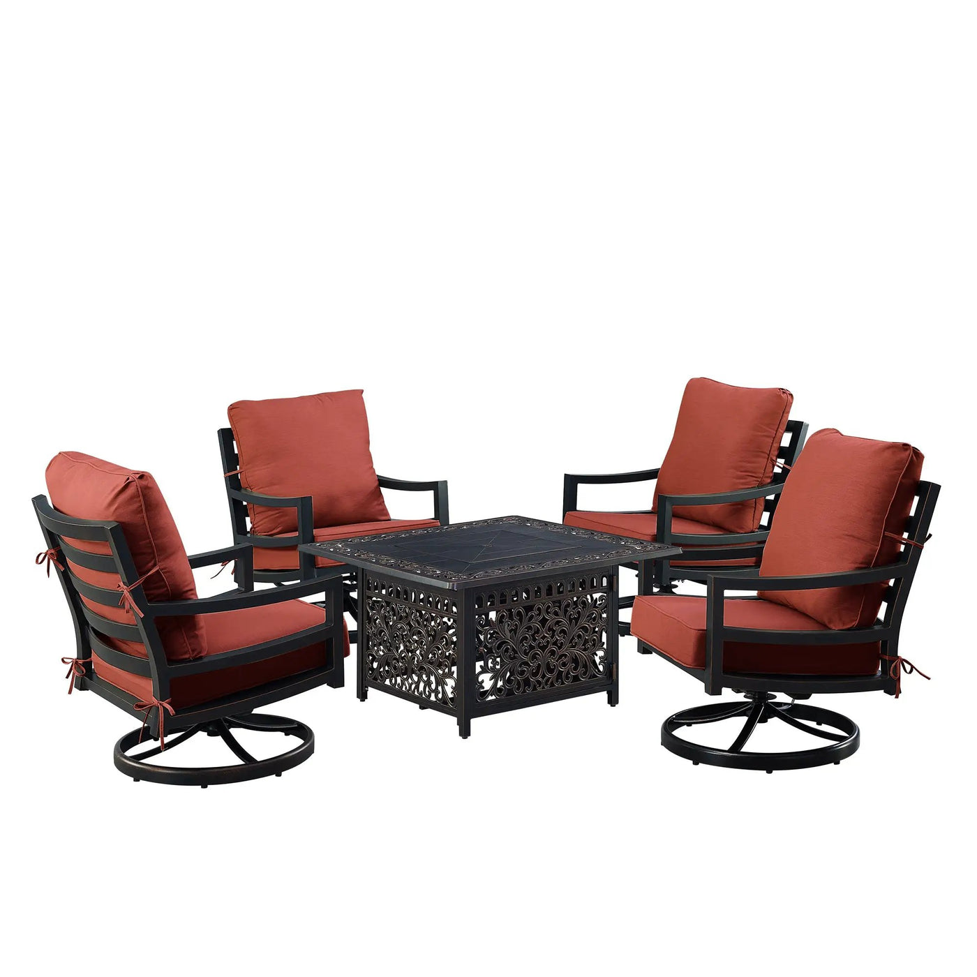 Black Aluminum Fire Table Set with Four Club Chairs by Sharicks