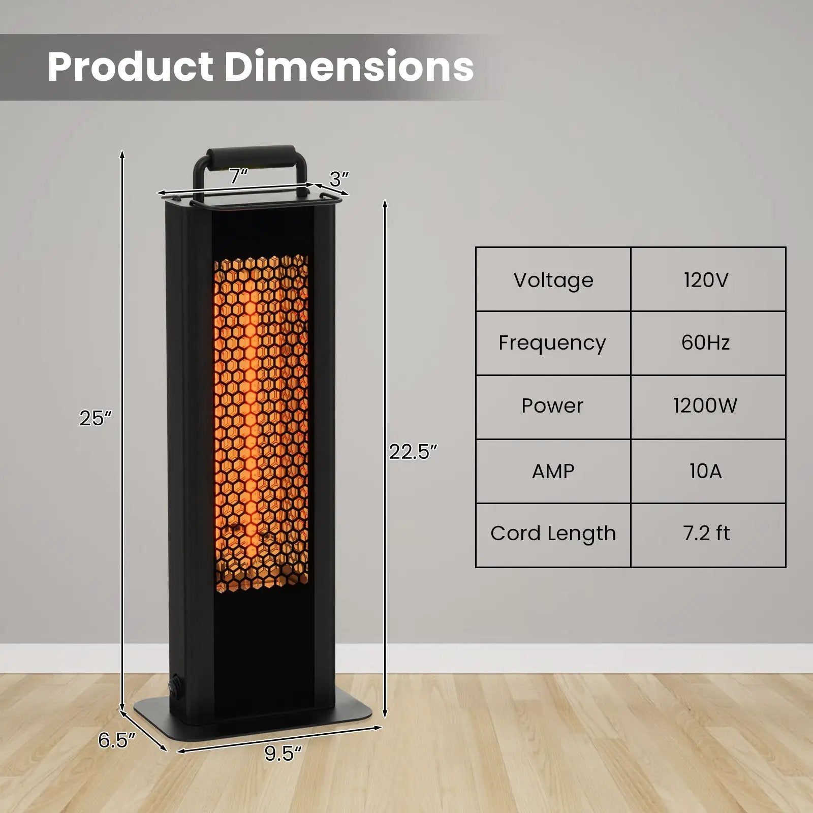 IP65 Waterproof Aluminum Heater with Double-Sided Heating and Overheat Protection-Black by DirectDeals