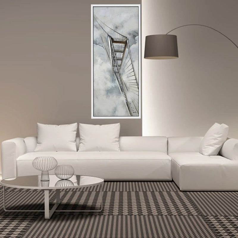 Hand Painted Acrylic Wall Art Golden Gate Bridge 32 x 71 Rectangular Canvas with a White Wooden Frame by Sharicks
