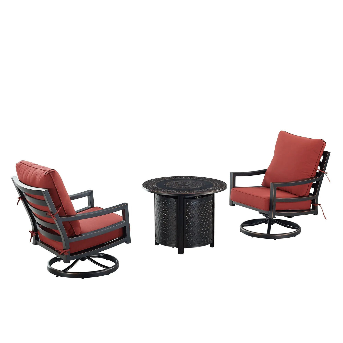 Black Aluminum Fire Table Bistro Set with Two Club Chairs by Sharicks