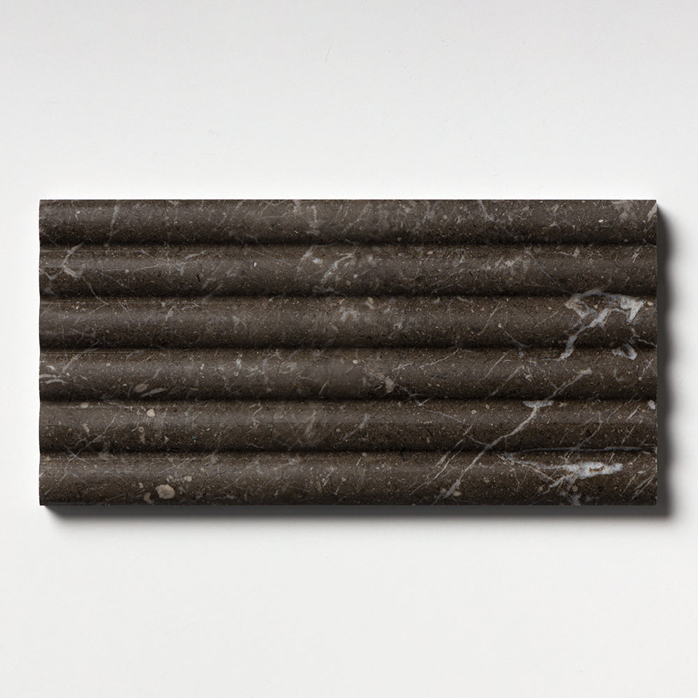 Iris Black Honed Flute Trim 6x12x3/4 Marble Honed 6x12 Accent Tiles