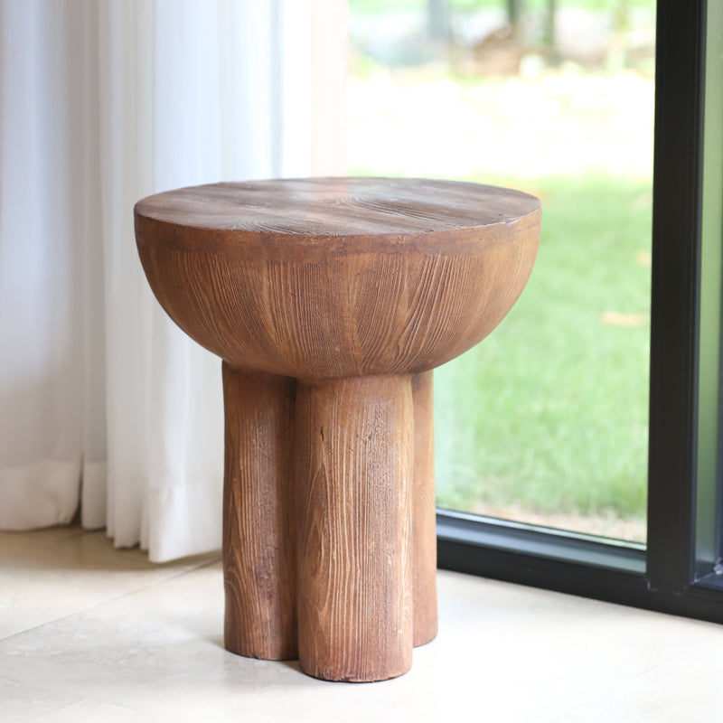 Iris Outdoor Patio Three-Legged Wood-Grain Side Table, photo 5 of 16