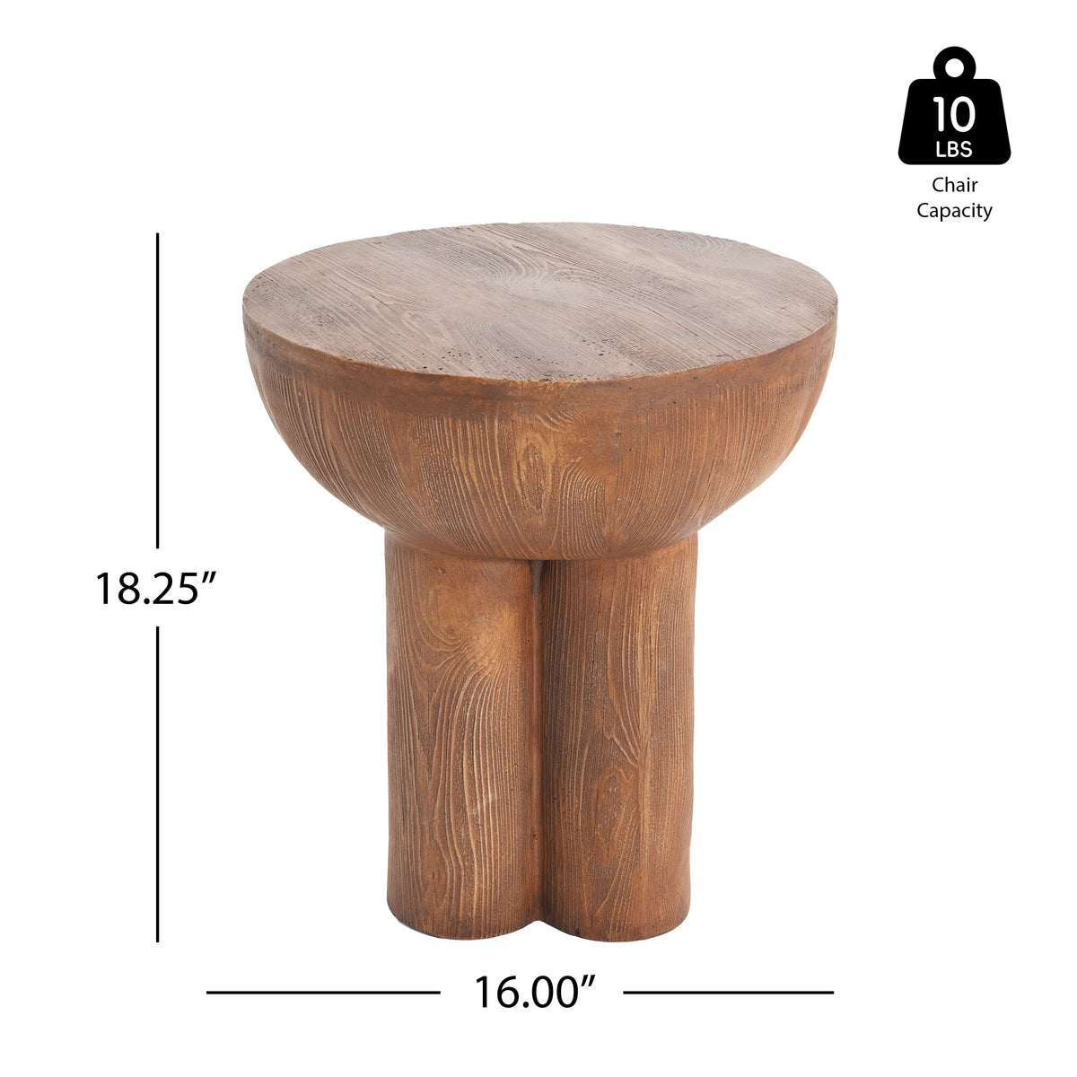 Iris Outdoor Patio Three-Legged Wood-Grain Side Table, photo 7 of 16