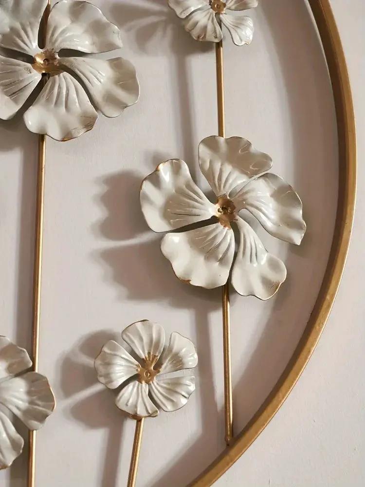 Iron Floral Wall Art with Golden Accents and White Flowers by House Of Avana