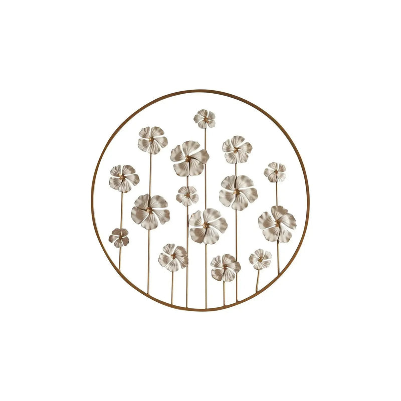 Iron Floral Wall Art with Golden Accents and White Flowers by House Of Avana