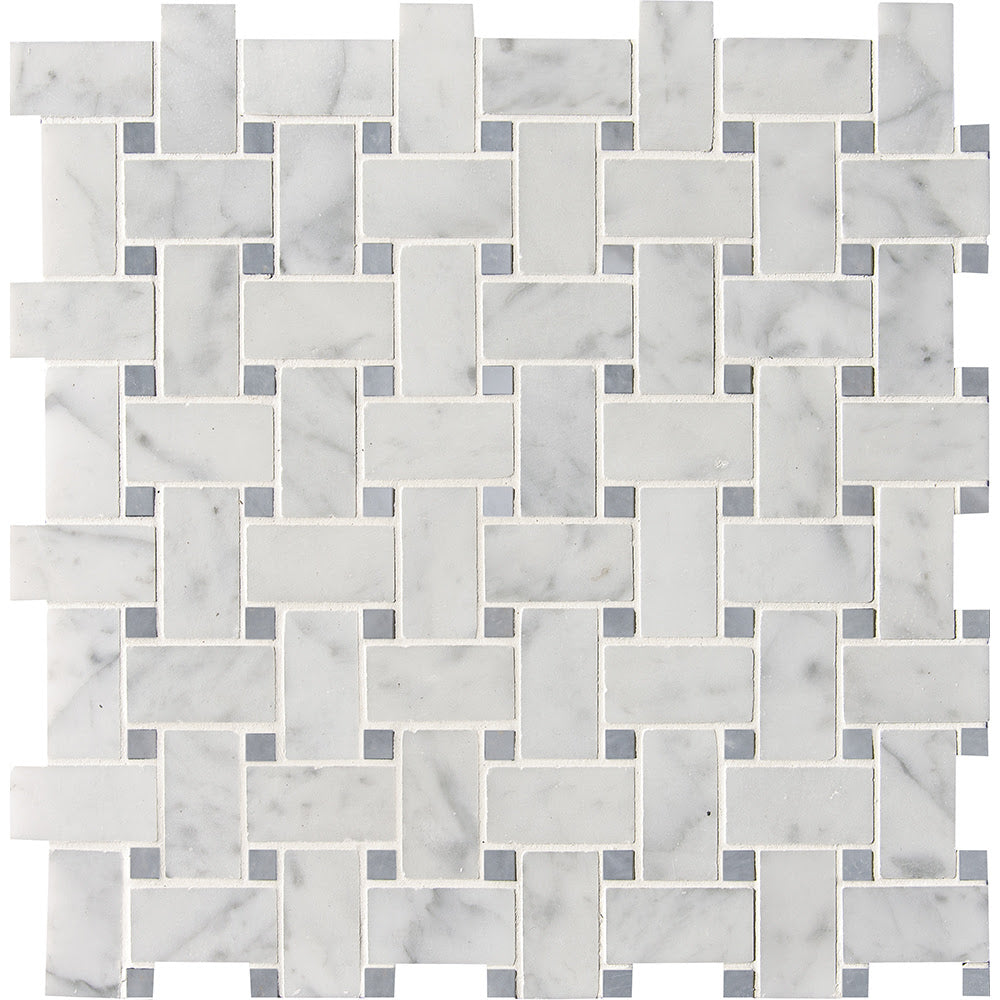 Italian Carrara Honed Basket Weave Marble Mosaics 12x12 Marble Honed 12x12 Mosaics