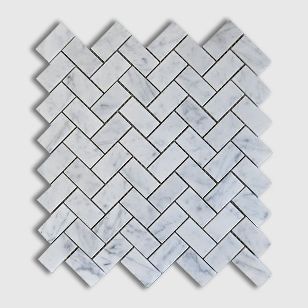 Italian Carrara Honed Herringbone Marble Mosaics 12 1/8x13 3/8
