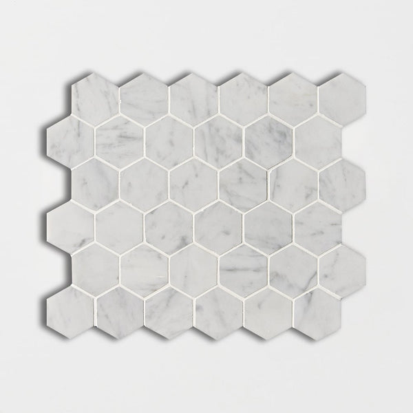 Italian Carrara Honed Hexagon Marble Mosaics 12x12