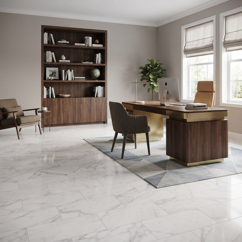 White Carrara Honed Marble Tiles 12x24, photo 5 of 6