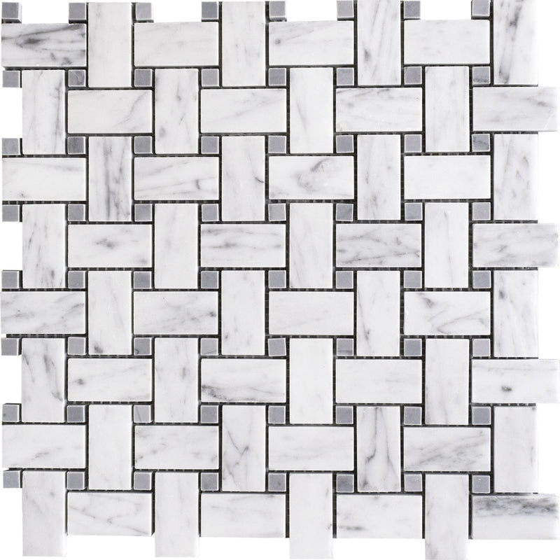 Italian Carrara Polished Basket Weave Marble Mosaics 12x12 Marble Polished 12x12 Mosaics