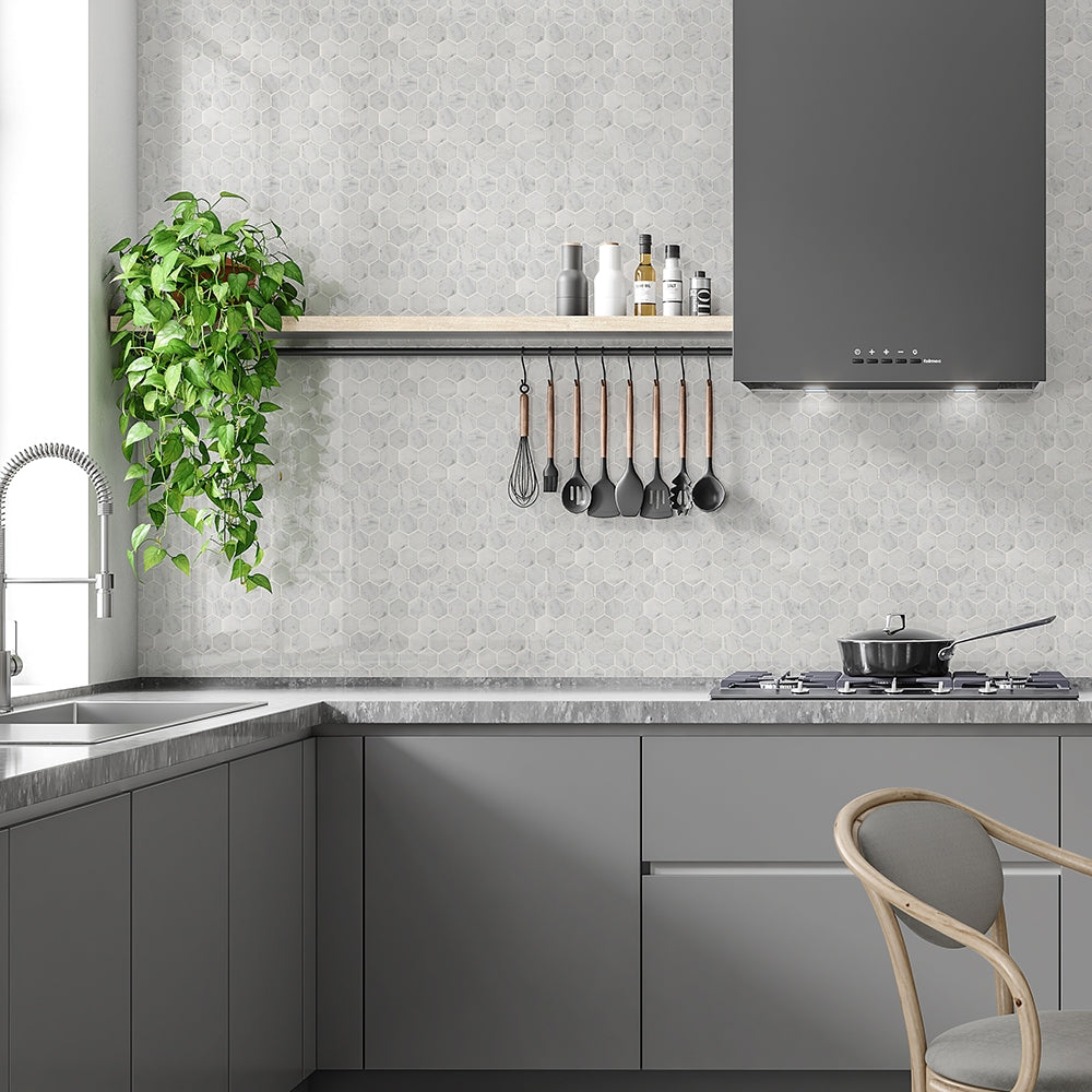 Italian Carrara Polished Hexagon Marble Mosaics 12x12 Marble Polished 12x12 Mosaics — 2