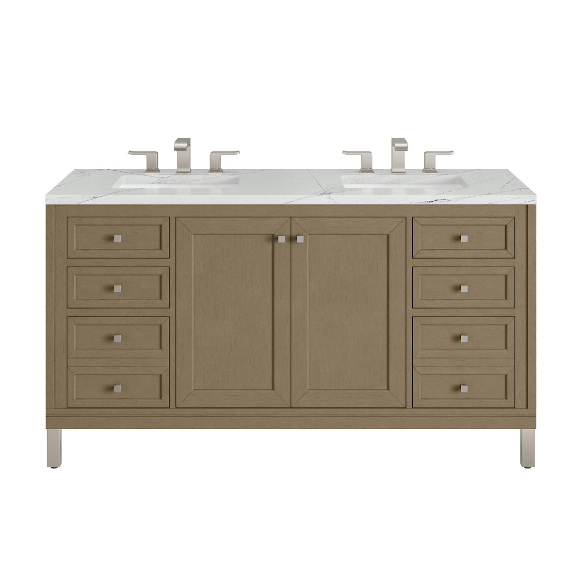 James Martin Chicago 60" Double Bathroom Vanity, Walnut Whisper with Ethereal Noctis countertop