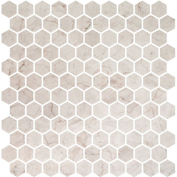 Ivory Honed Hexagon Glass Mosaics 11 3/4x11 1/2