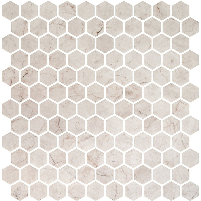 Ivory Honed Hexagon Glass Mosaics 11 3/4x11 1/2 Glass Honed 12x12 Mosaics