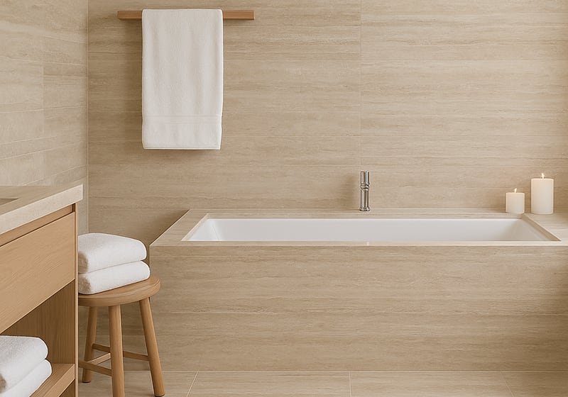 Ivory Vein Cut Polished&Filled Travertine Slab Random room scene 2