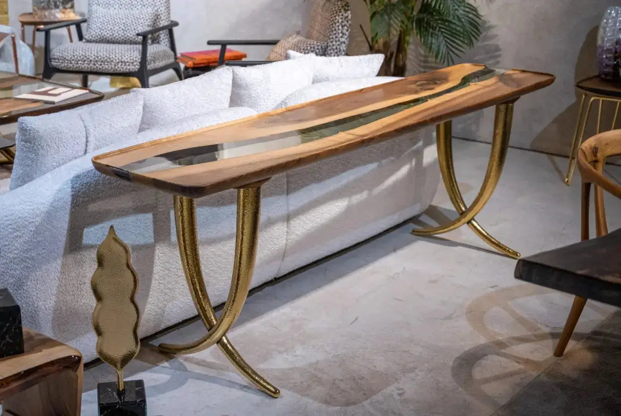 Epoxy Resin Sofa & Console table made of Walnut wood | Ivory Collection by Gizz