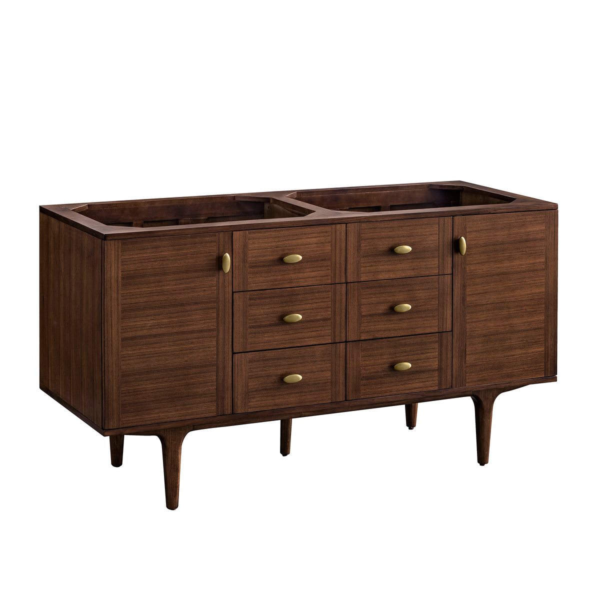 James Martin Amberly 60" Dual Mount Double Bathroom Vanity, Mid-Century Walnut, cabinet without a countertop
